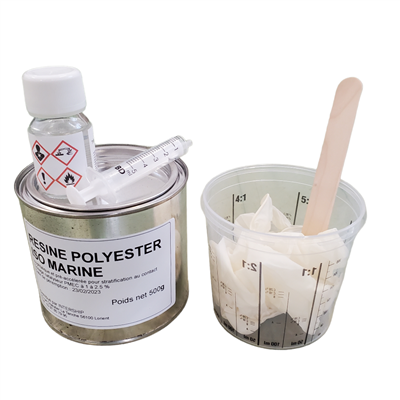 RESINE POLYESTER ISO 500G + CATALYSEUR ET ACCESSOIRES